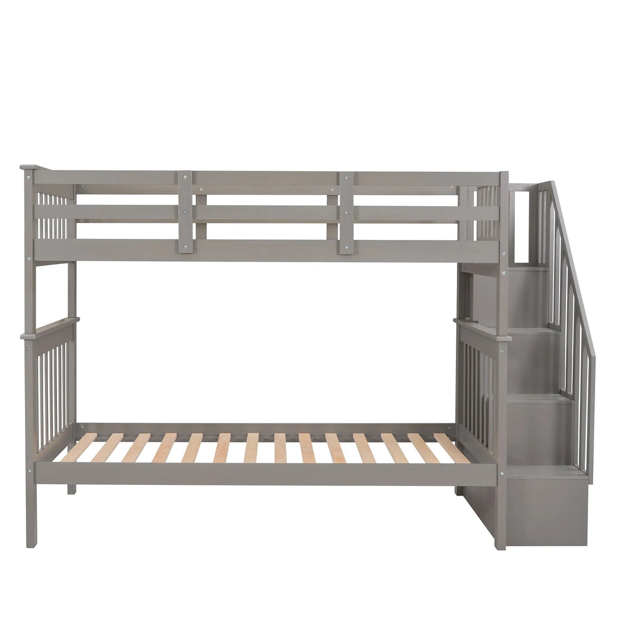Stairway Bunk Bed With Storage And Guard Rail For Bedroom - Furniture Home Direct