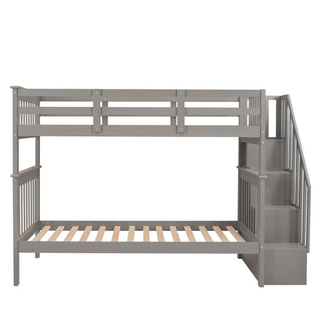Stairway Bunk Bed With Storage And Guard Rail For Bedroom - Furniture Home Direct