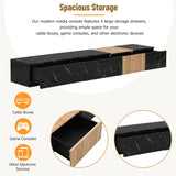 TV Stand With Faux Marble Walnut Finish Low Profile Black - Furniture Home Direct