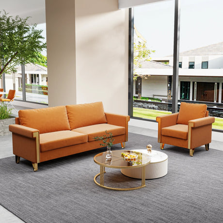 2 Piece living Room Set with Sofa and Chair, Orange Velvet - Furniture Home Direct