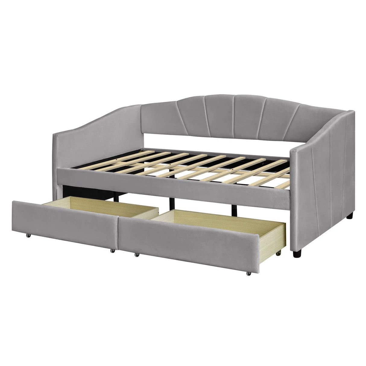 Upholstered Daybed With Two Drawers And Wood Slat - Furniture Home Direct