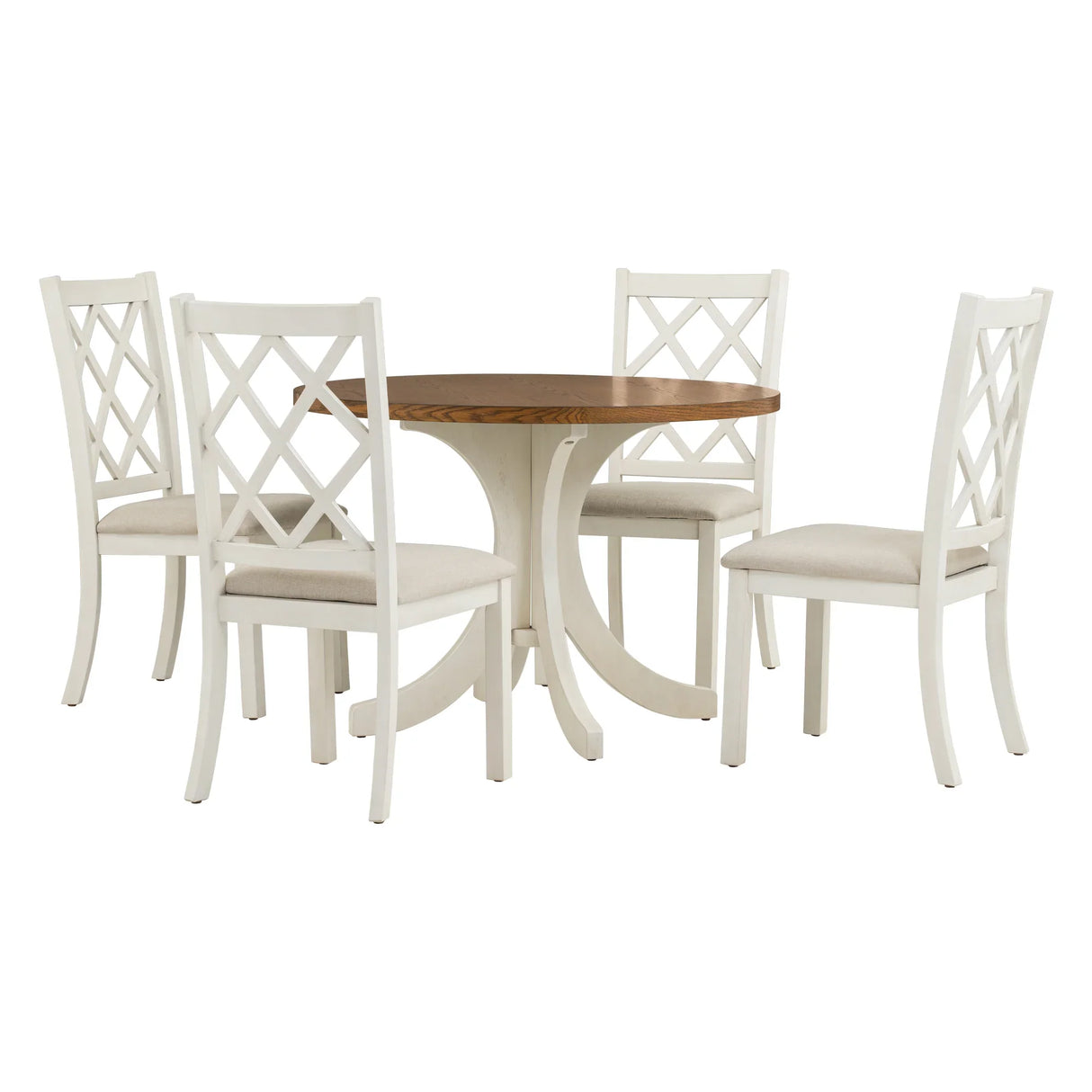 Dining Set Round Table With Upholstered Chairs Walnut Beige - Furniture Home Direct