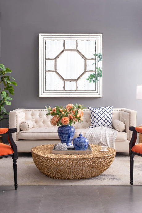 Antique Style Decorative Square Wall Mirror With Mirrored Frame, Wall Decor For Living Room Entryway, Console Lean Against Wall - Silver - Furniture Home Direct
