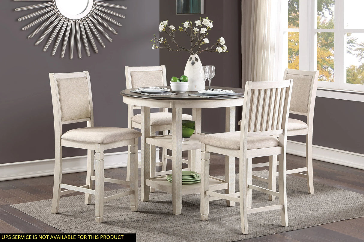 Counter Height Dining Set with Shelves Antique White - Furniture Home Direct