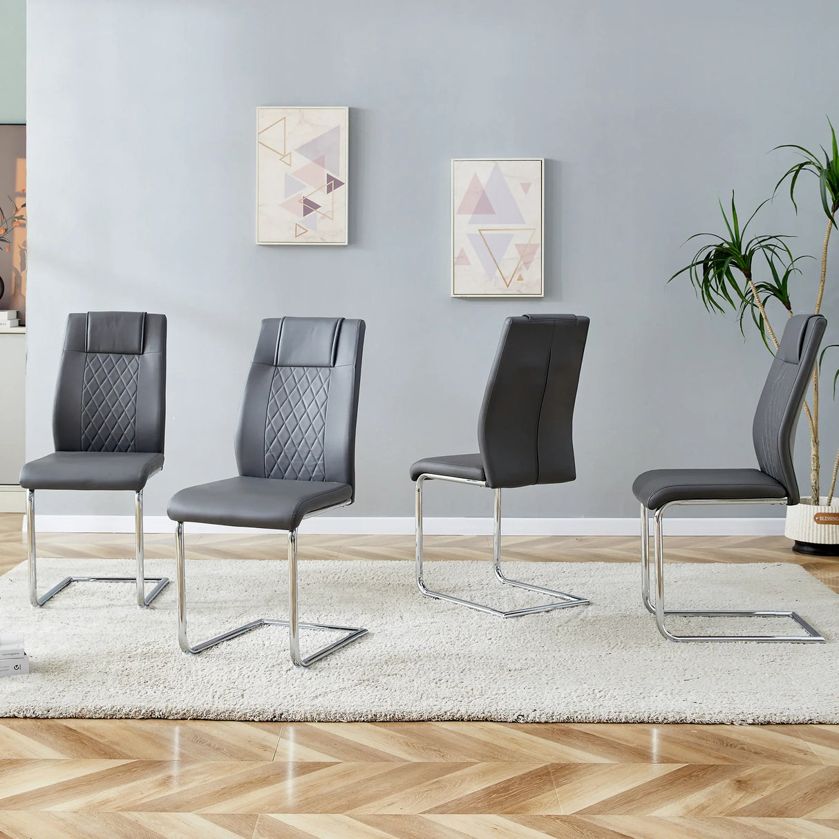 Dining Chairs Modern Faux Leather With Chrome Legs Gray - Furniture Home Direct
