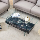 Modern 2 Tier Square Coffee Table, Elegant Marble Pattern - Furniture Home Direct