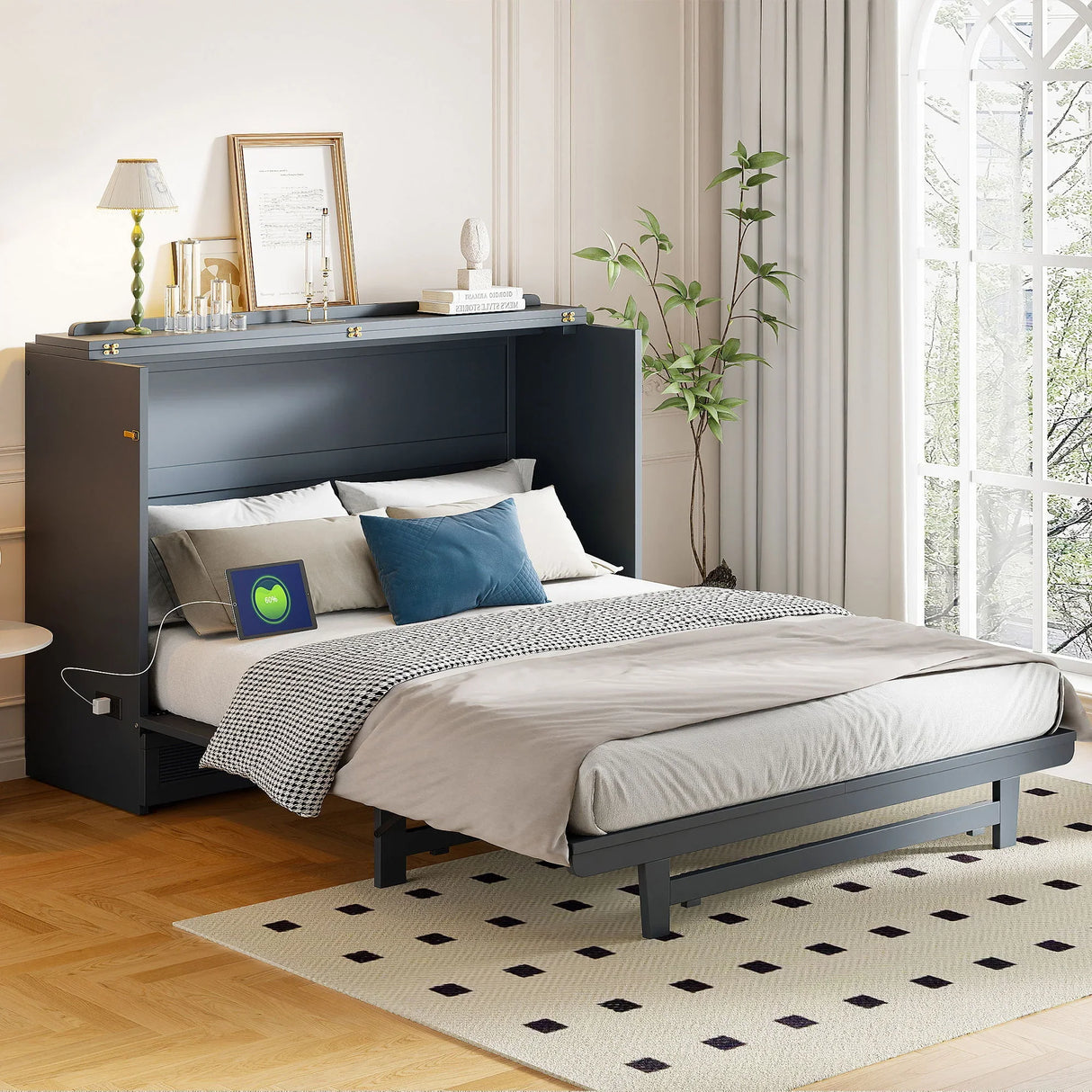 Murphy Bed With Large Drawer, USB Ports And Outlets - Furniture Home Direct