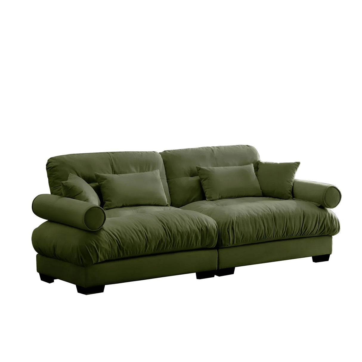 Modern Velvet Sofa With Bolstered Armrests And Pillows - Furniture Home Direct