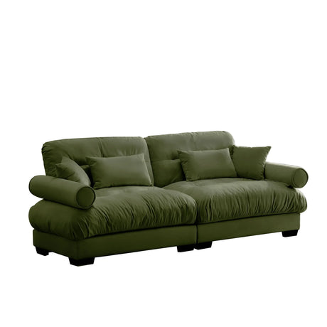 Modern Velvet Sofa With Bolstered Armrests And Pillows - Furniture Home Direct