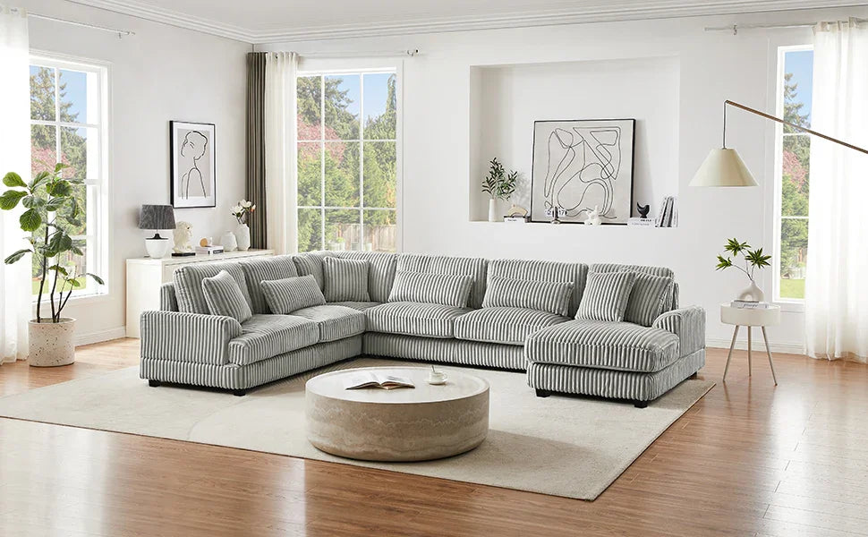 Sectional Sofa Oversized U Shaped Corduroy Fabric Gray - Furniture Home Direct