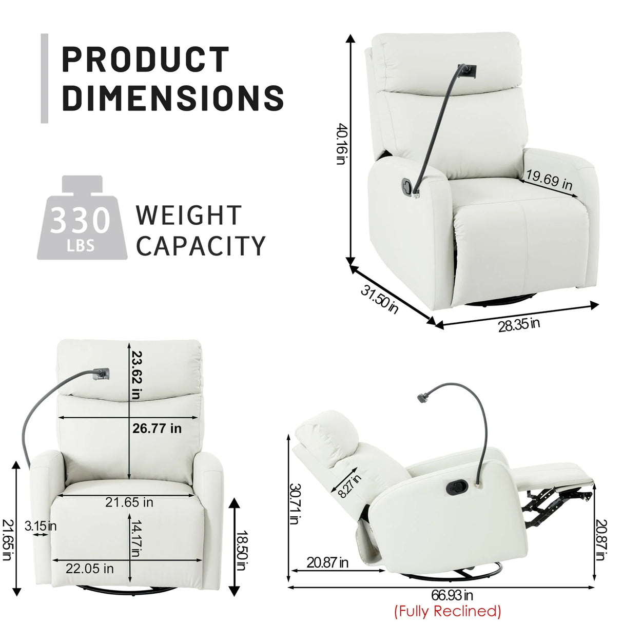 Rocking Recliner Chair, 360 Degree Swivel Nursery Rocking Chair, Glider Chair, Modern Small Rocking Swivel Recliner Chair For Bedroom, Living Room Chair Home Theater Seat, Phone Holder - Light Gray - Furniture Home Direct