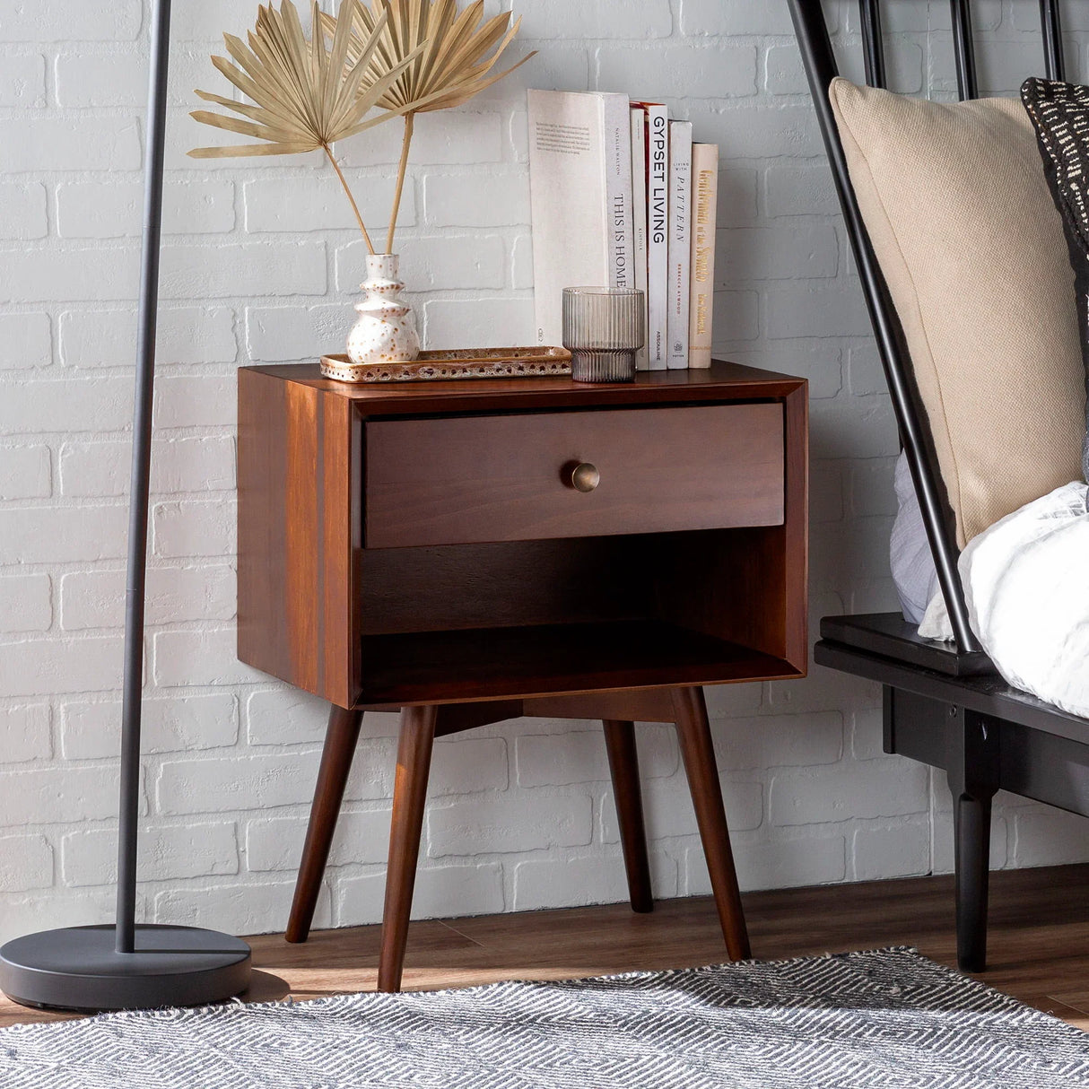 Mid Century Modern Single Drawer Nightstand - Furniture Home Direct