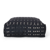 Dalm - Fabric Square Pouf Ottoman With Polystyrene Beads Filling - Dark Blue / White - Furniture Home Direct