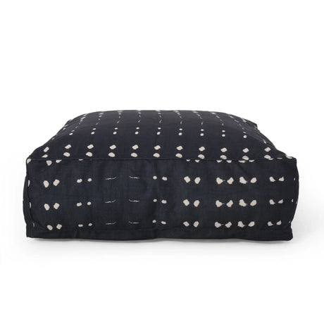 Dalm - Fabric Square Pouf Ottoman With Polystyrene Beads Filling - Dark Blue / White - Furniture Home Direct