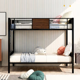 Full Over Full Bunk Bed Modern Style Steel Frame Bunk Bed With Safety Rail, Built-In Ladder For Bedroom - Brown - Furniture Home Direct