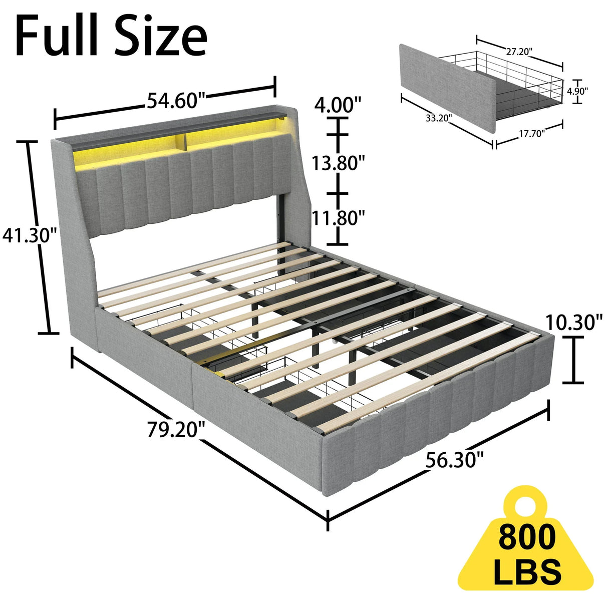 Bed With LED Lights, 4 Drawers, Winged Headboard Upholstered - Furniture Home Direct