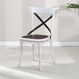 2 Pieces Set Dining Side Chair Rustic Modern Farmhouse Design Retro Design With Metal X Design - Antique Dark Oak / Antique White - Furniture Home Direct