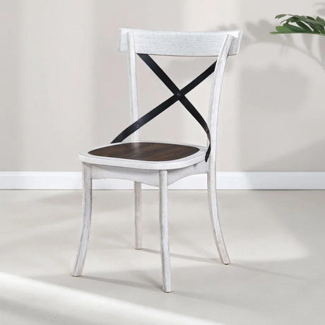 2 Pieces Set Dining Side Chair Rustic Modern Farmhouse Design Retro Design With Metal X Design - Antique Dark Oak / Antique White - Furniture Home Direct