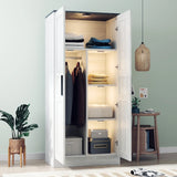 2-Door Wardrobe Armoire with LED and 4 Storage Shelves, Grey - Furniture Home Direct