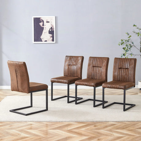 Ergonomic Technology Fabric Dining Chairs With Black Metal Legs, Comfortably Simple Design, (Set of 4) - Brown - Furniture Home Direct