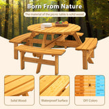 8 Person Wooden Picnic Table, Outdoor Camping Dining Table With Seat, Garden, Diy With 4 Built-In Benches, 2220Lb Capacity - Furniture Home Direct