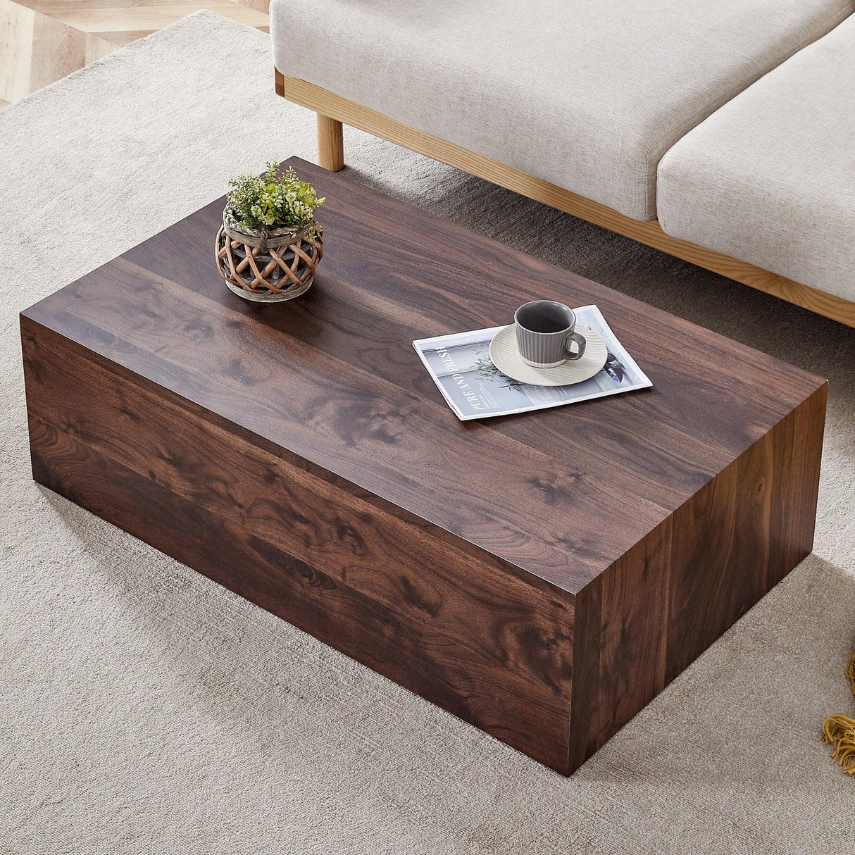 Coffee Table Modern Wood Grain Rectangular Finish Walnut - Furniture Home Direct