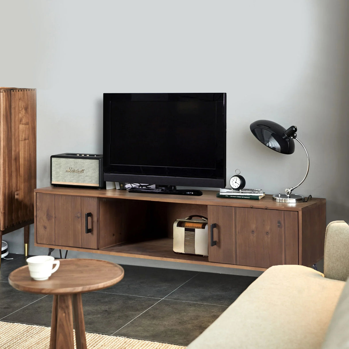 Industrial Style Reclaimed Wood Media TV Stand With Storage Cabinet For Living Media Room - Natural - Furniture Home Direct