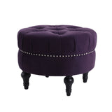 Dawn - Tufted Round Ottoman Nailhead Accents - Purple - Furniture Home Direct