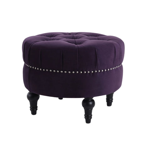 Dawn - Tufted Round Ottoman Nailhead Accents - Purple - Furniture Home Direct