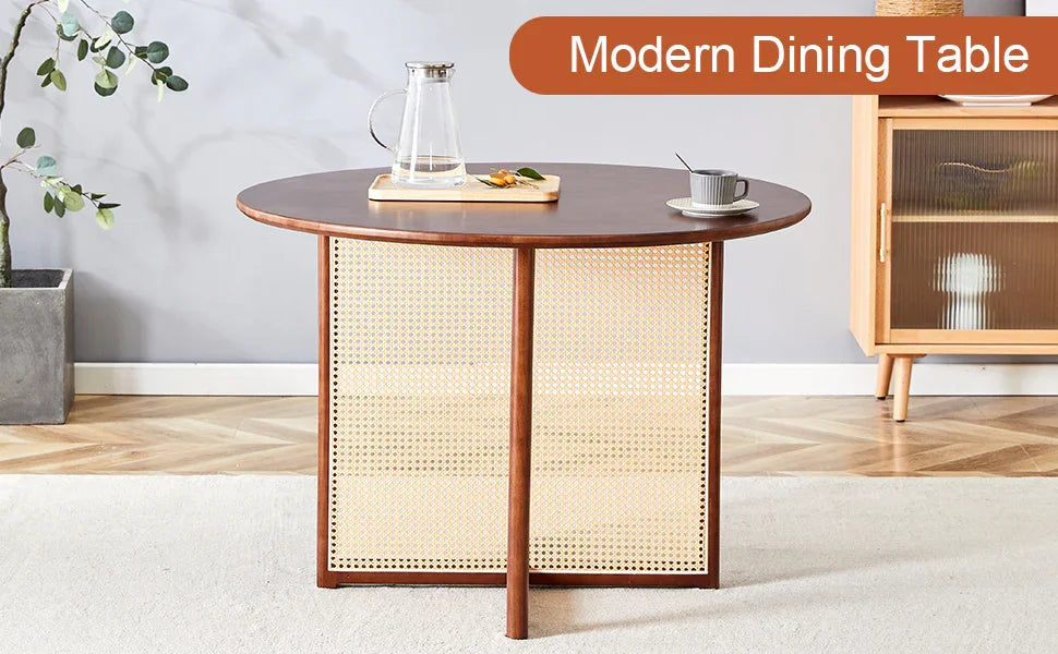 Dining Table Round Solid Wood Modern Rustic Style Walnut - Furniture Home Direct