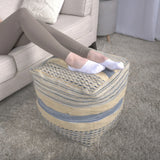 Western - Handcrafted Fabric Pouf, Durable - Natural / Blue - Furniture Home Direct