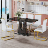 Dining Table With Imitation Marble Top, Modern Black - Furniture Home Direct