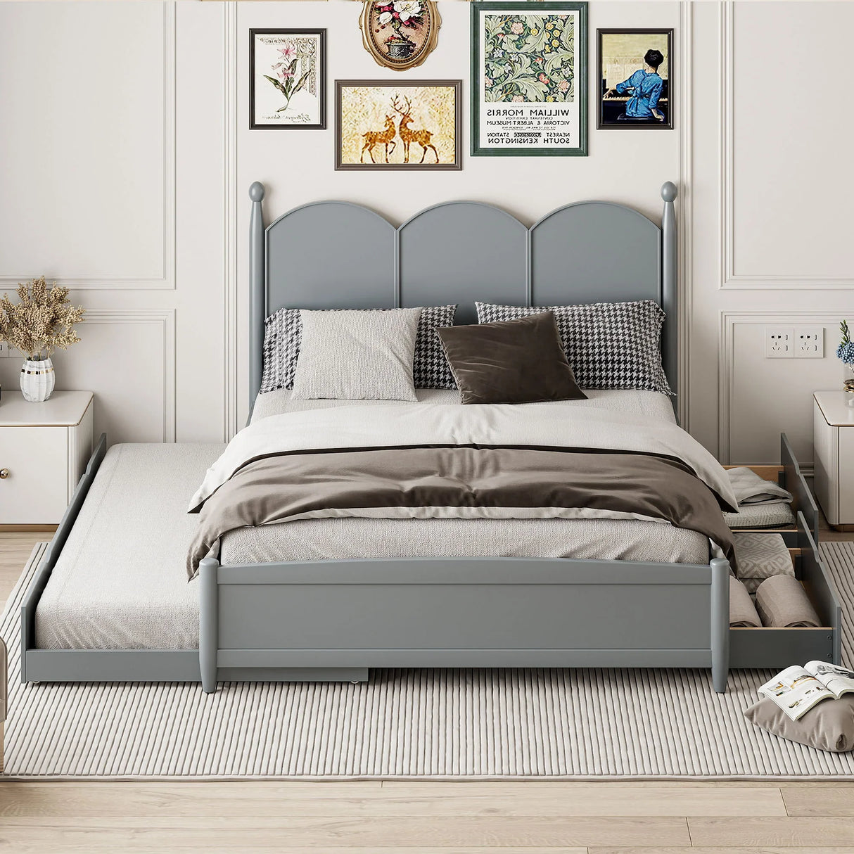 Platform Bed With With 2 Big Drawers And Trundle - Furniture Home Direct