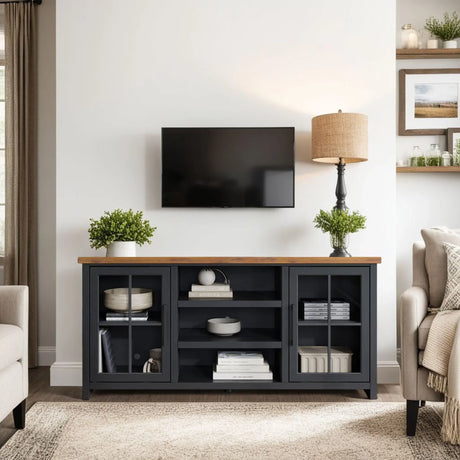 Essex - TV Stand Console For TVs Up To 80" - Black, Whiskey - Furniture Home Direct