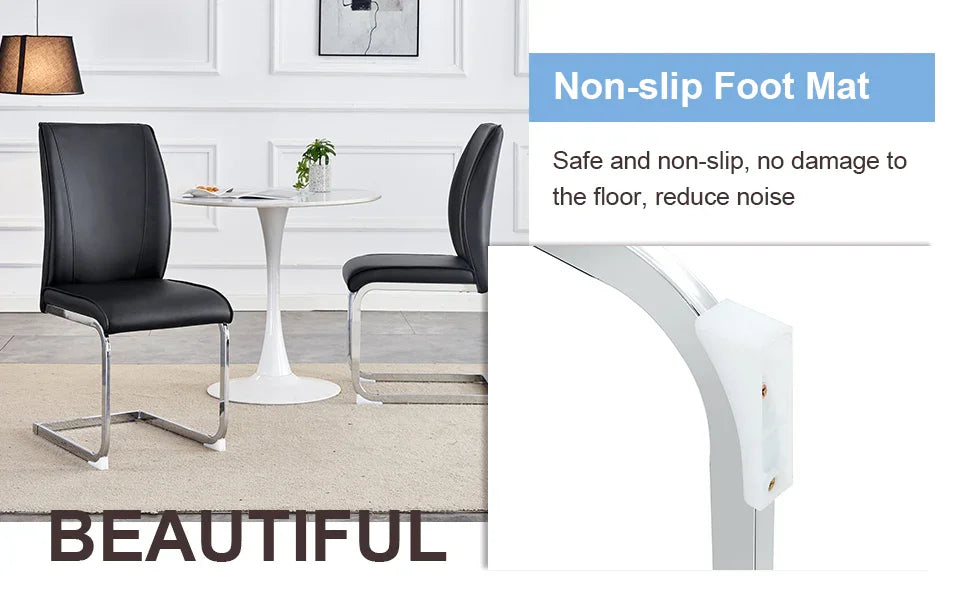 Dining Chair Set Modern Chrome Base PU Leather Black - Furniture Home Direct
