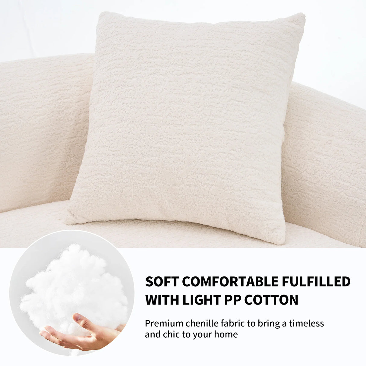 Modern Sectional Sofa with Chenille fabric and 4 pillows - White - Furniture Home Direct