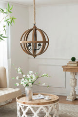 4 Light Wood Chandelier, Hanging Light Fixture With Adjustable Chain For Kitchen, Bulb Not Included - Brown - Furniture Home Direct