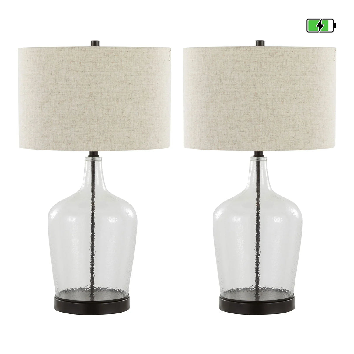 Botella - Contemporary Table Lamp Built In USB Port (Set of 2) - Clear / Oil Bronze / Natural - Furniture Home Direct