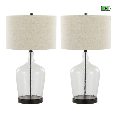 Botella - Contemporary Table Lamp Built In USB Port (Set of 2) - Clear / Oil Bronze / Natural - Furniture Home Direct