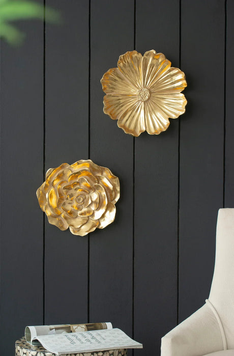 Rose Hanging Resin Wall Accents (Set of 2) - Gold - Furniture Home Direct