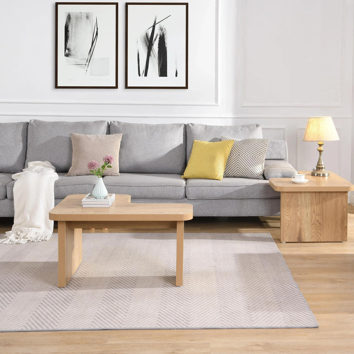 Coffee Table Wood Detachable Two Piece Living Room Oak - Furniture Home Direct