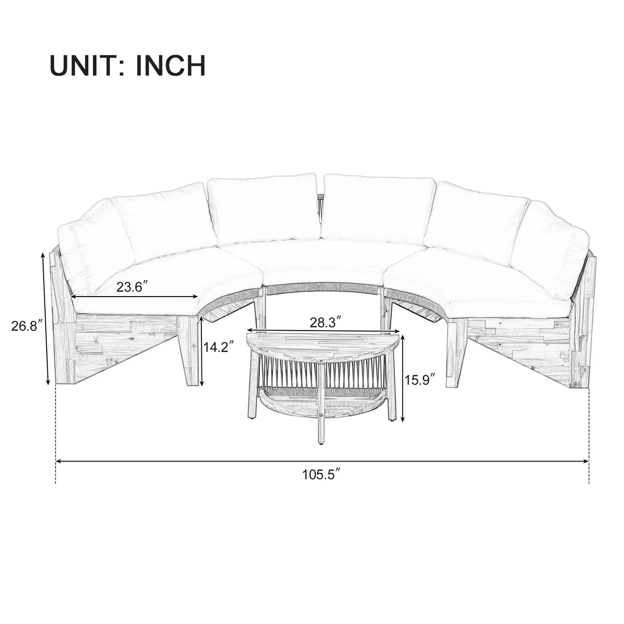 6 - Person Outdoor Sectional with Cushions and Coffee Table - Furniture Home Direct