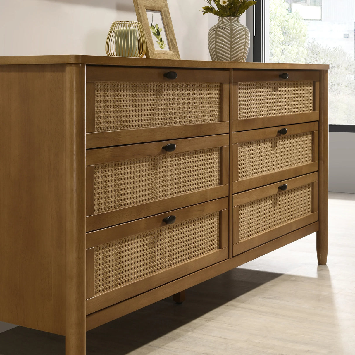 Queen Bed Corduroy Upholstered Contemporary Walnut - Furniture Home Direct