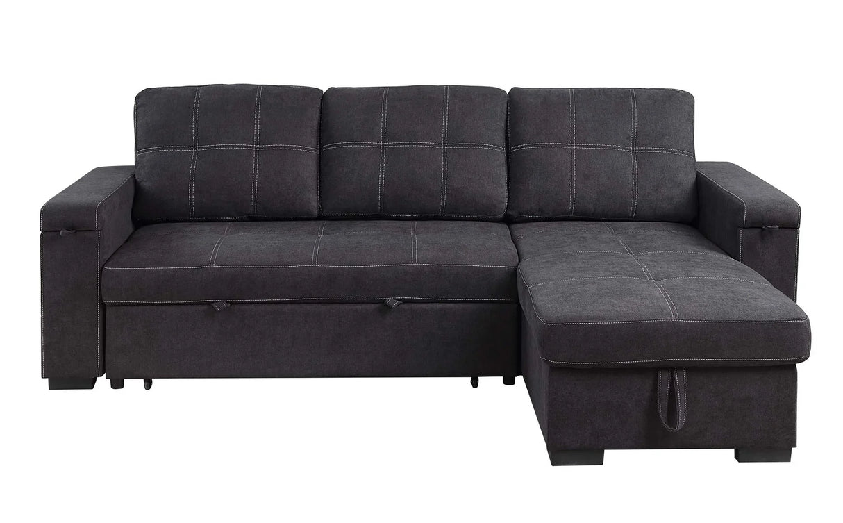 Toby - Woven Fabric Reversible Sleeper Sectional Sofa With Storage Chaise Cup Holder Charging Ports And Pockets - Furniture Home Direct