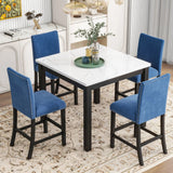 5-Piece Counter Height Dining Table Set With One Faux Marble Top Dining Table And Four Velvet Upholstered Chairs - Furniture Home Direct