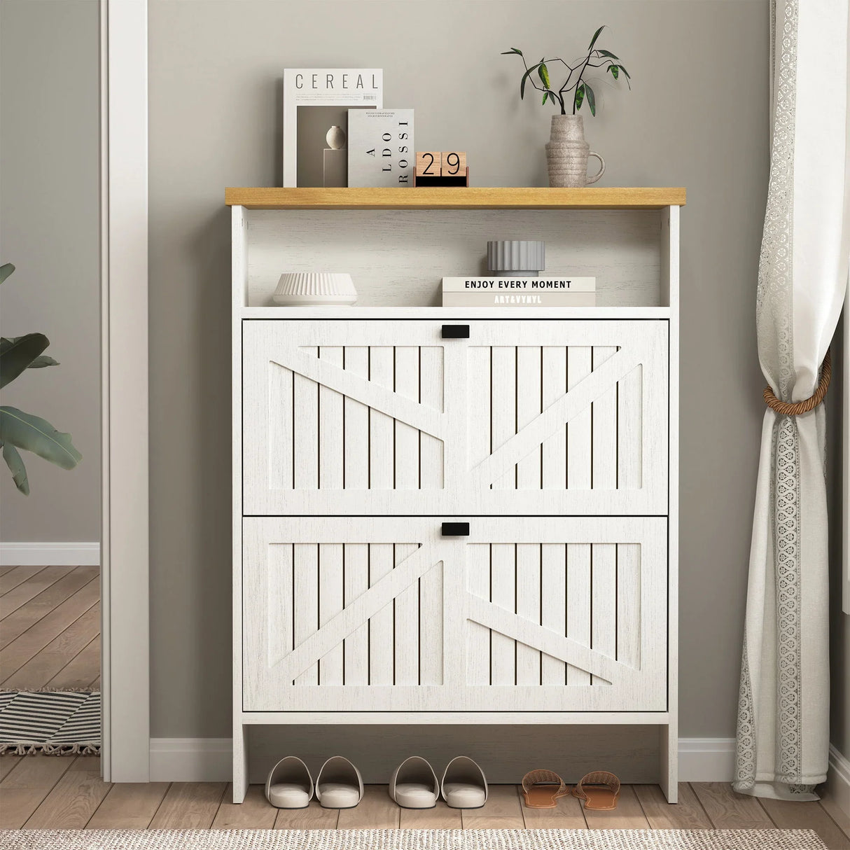 4 Layer Folding Shoe Cabinet With Metal Rounded Corners Convenient Shoe Storage - White - Furniture Home Direct