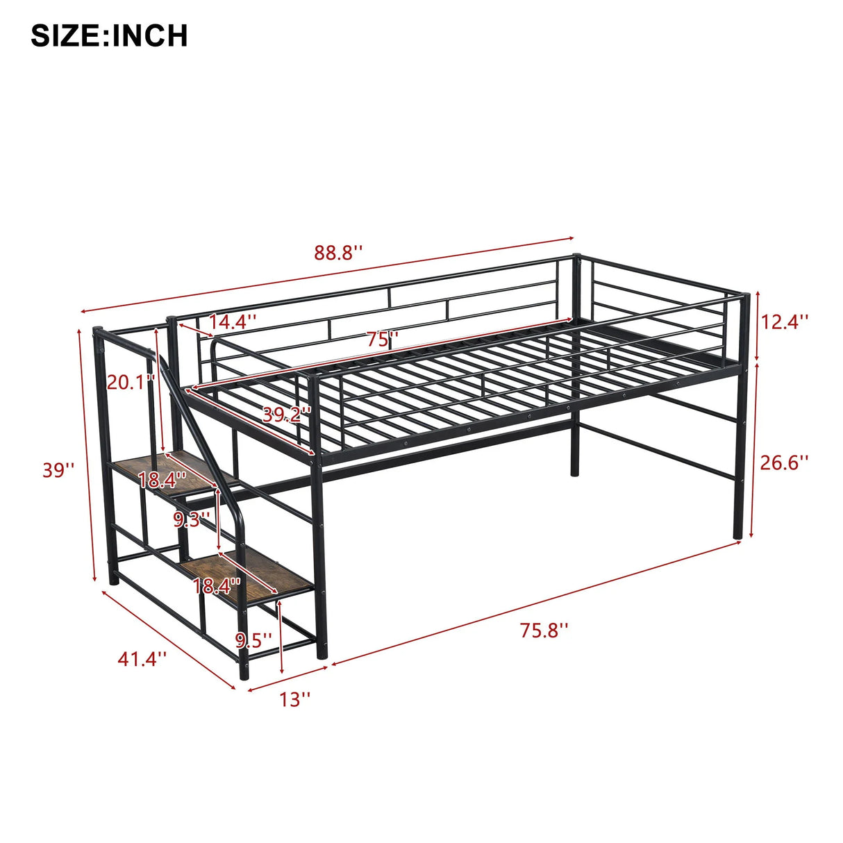 Loft Bed With Storage Stairs And Metal Frame - Furniture Home Direct