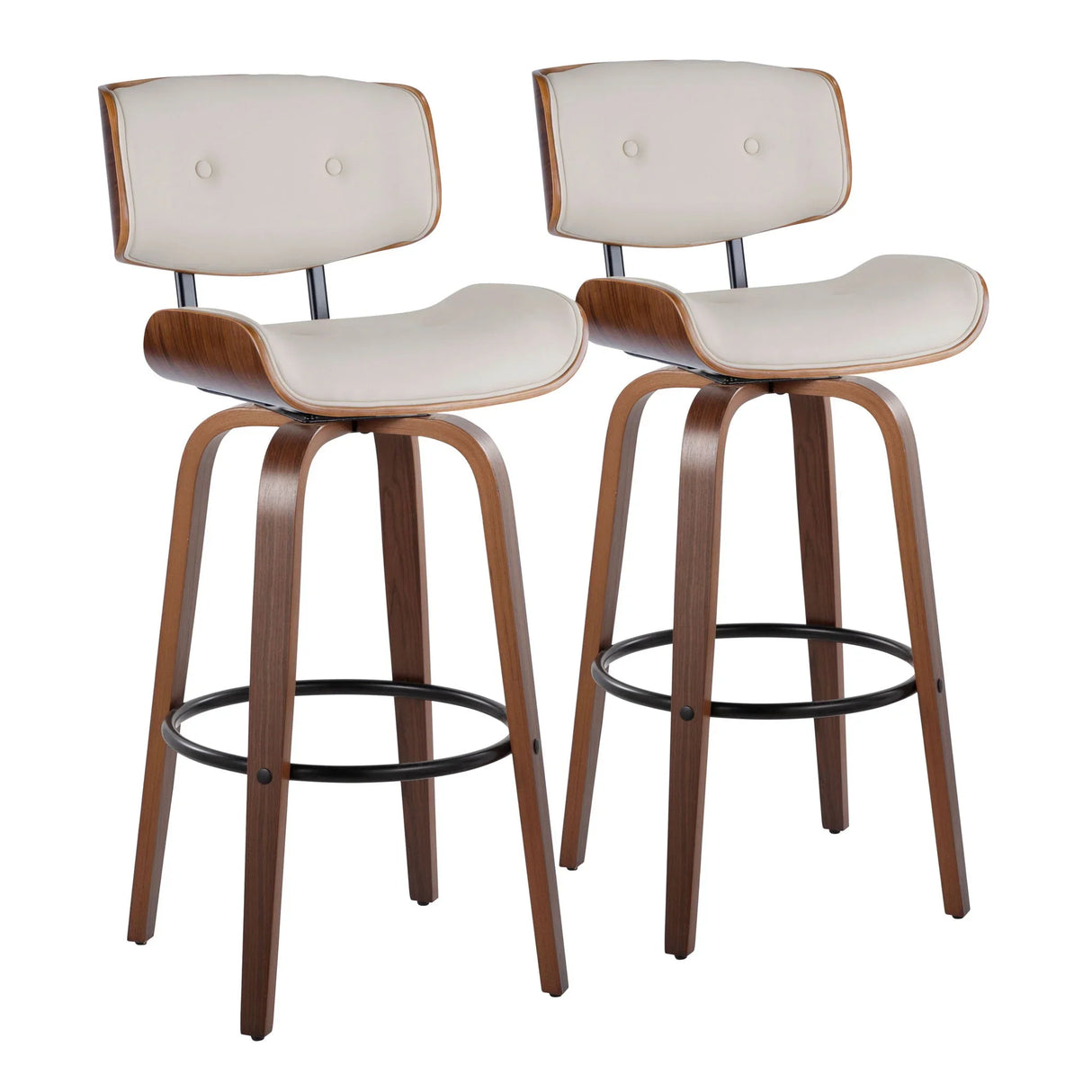 Lombardi - Mid-Century Modern Fixed Height Barstool With Swivel With Round Footrest (Set of 2) - Furniture Home Direct