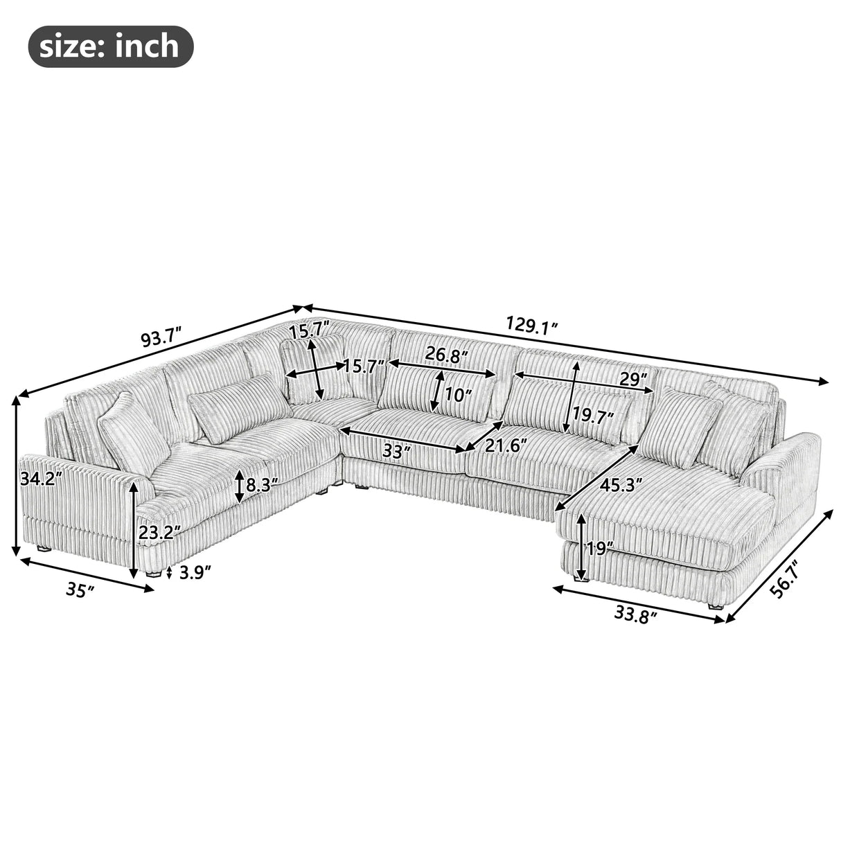 Sectional Sofa U Shaped Oversized With Chaise Beige - Furniture Home Direct