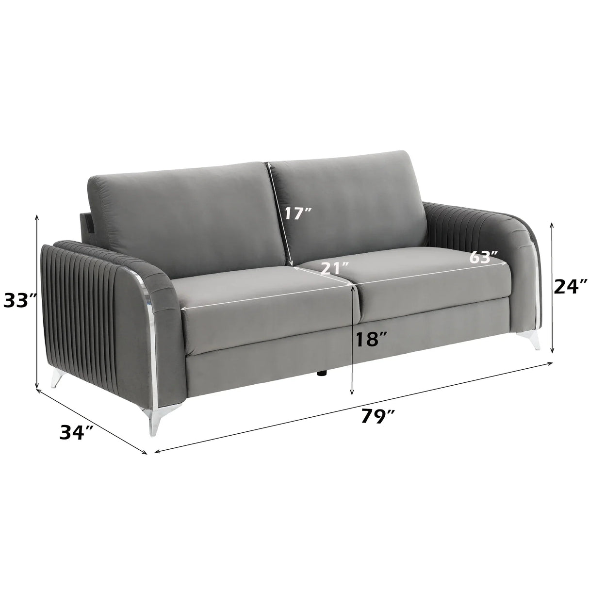 Wenona Gray Velvet 3Pcs Living Room Set (Sofa, Loveseat, Chair) - Furniture Home Direct
